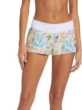 ROXY Endless Summer Fold Over Floral Board Shorts Women’s Size XL White Pualani